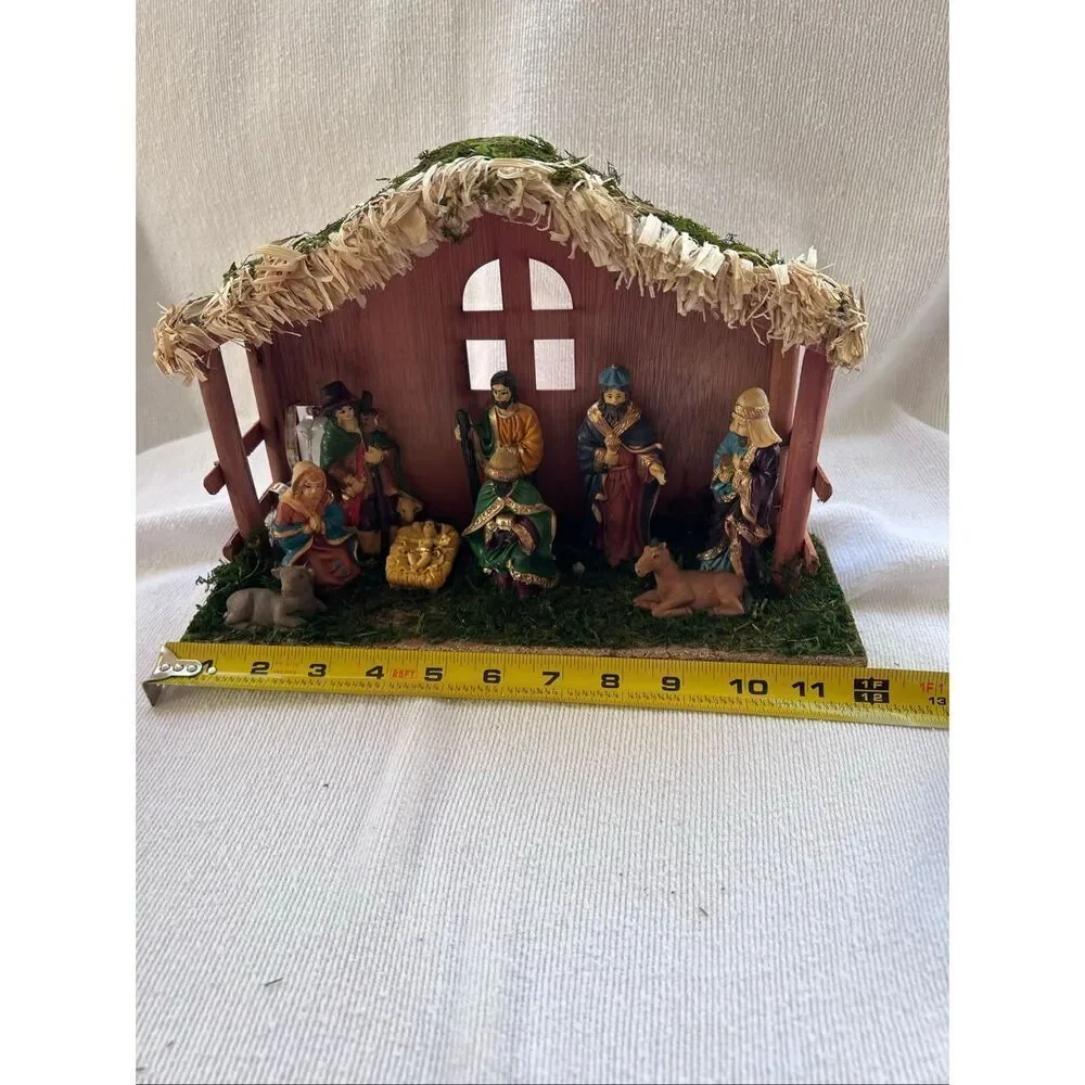 Lighted Christmas Nativity Set, Nativity Sets for Christmas Indoor w/Wooden Stal